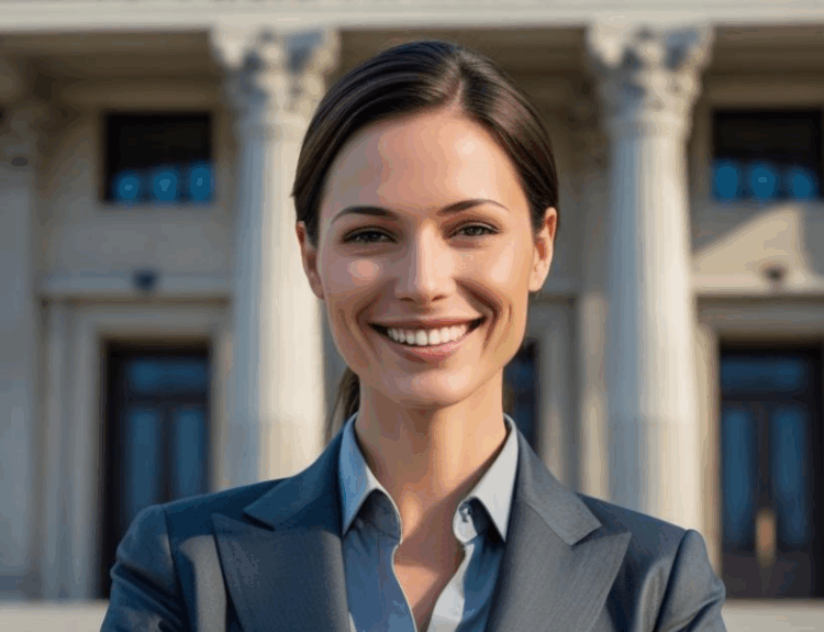 Criminal Justice Header Criminal Femal Lawyer in Front of Court Building