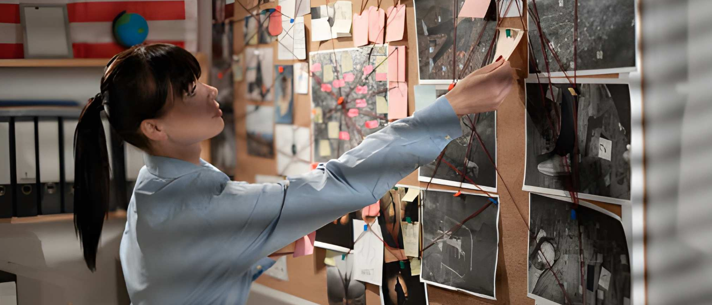 Crime Analyst looking at evidence - crime analysis degree guide